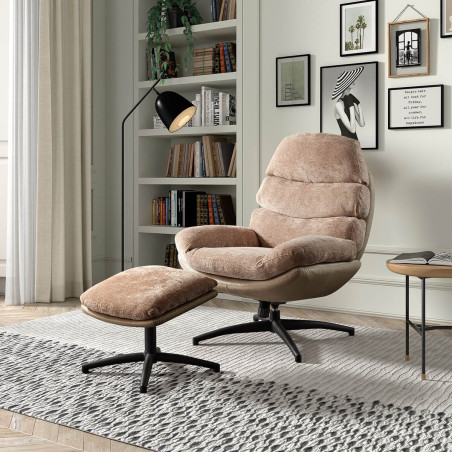 Fauteuil pivotant avec repose-pieds bi-matière saumon - VIGOA
