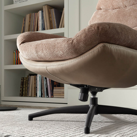 Fauteuil pivotant avec repose-pieds bi-matière saumon - VIGOA