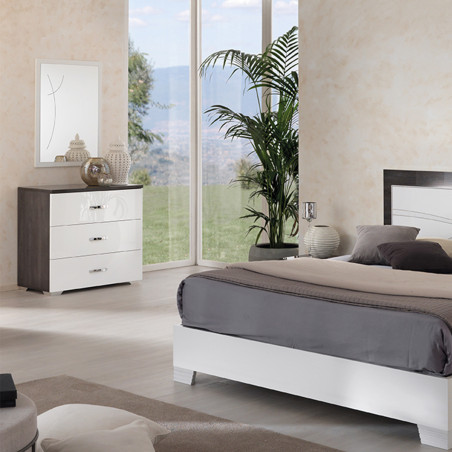 Miroir rectangulaire laqué blanc et chêne anthracite - LUCIUS