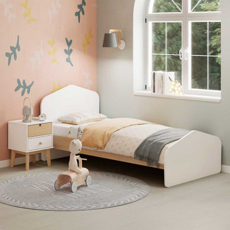 Chevet 2 tiroirs en MDF et pin, blanc et naturel - KAINEN