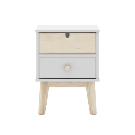 Chevet 2 tiroirs en MDF et pin, blanc et naturel - KAINEN