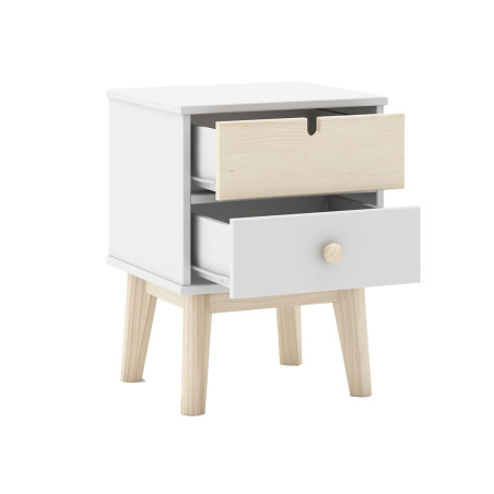 Chevet 2 tiroirs en MDF et pin, blanc et naturel - KAINEN