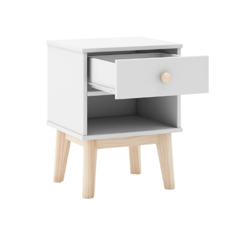 Chevet 1 tiroir et 1 niche en pin massif et MDF laqué blanc et naturel - KAINEN