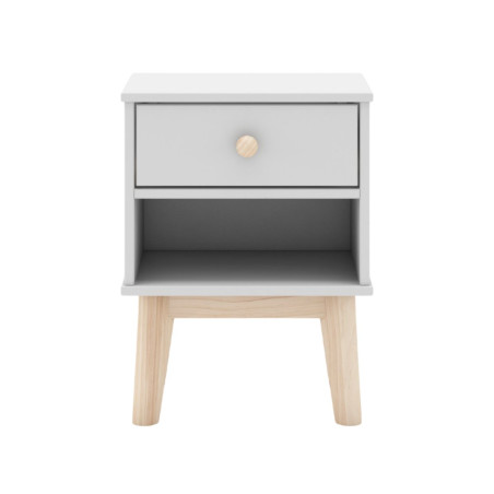 Chevet 1 tiroir et 1 niche en pin massif et MDF laqué blanc et naturel - KAINEN