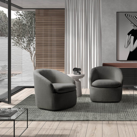 Fauteuil pivotant tissu bouclette gris foncé - MAGDA