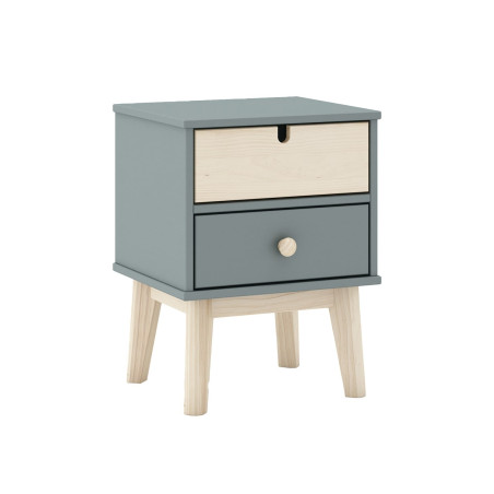 Chevet 2 tiroirs MDF et pin gris vert naturel - KAINEN