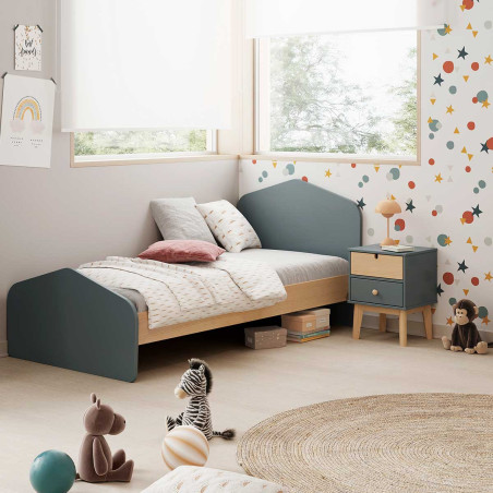 Chevet 2 tiroirs MDF et pin gris vert naturel - KAINEN