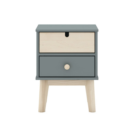 Chevet 2 tiroirs MDF et pin gris vert naturel - KAINEN