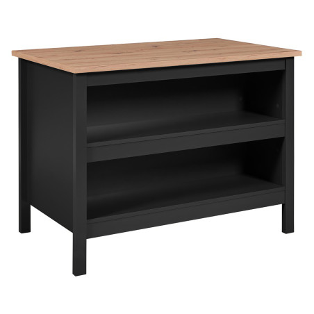 Ilot de cuisine noir et plateau effet bois - KENIO