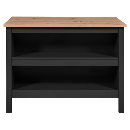 Ilot de cuisine noir et plateau effet bois - KENIO