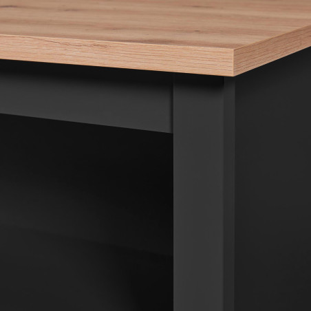 Ilot de cuisine noir et plateau effet bois - KENIO