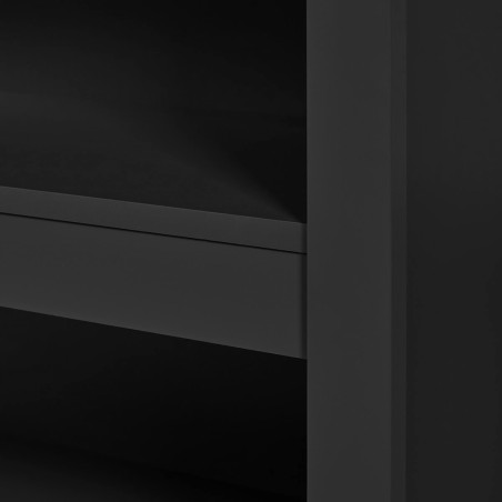 Ilot de cuisine noir et plateau effet bois - KENIO