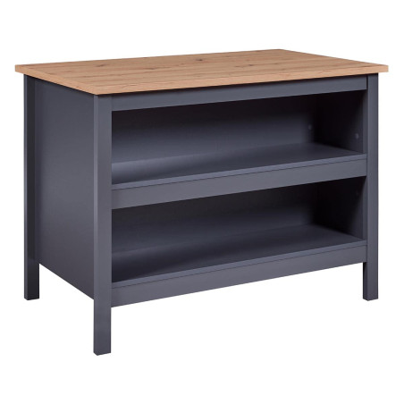 Ilot de cuisine anthracite et plateau effet bois - KENIO