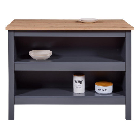 Ilot de cuisine anthracite et plateau effet bois - KENIO