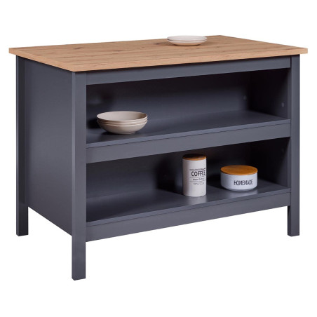 Ilot de cuisine anthracite et plateau effet bois - KENIO