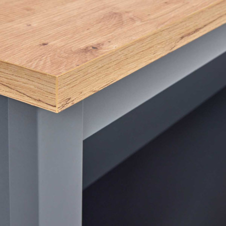 Ilot de cuisine anthracite plateau effet bois 3 tiroirs 2 étagères - KENIO