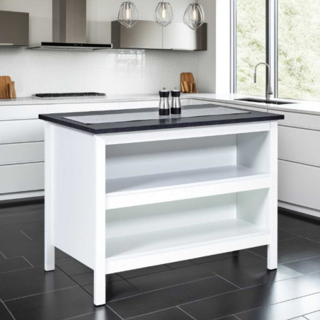 Ilot de cuisine blanc et plateau anthracite - KENIO