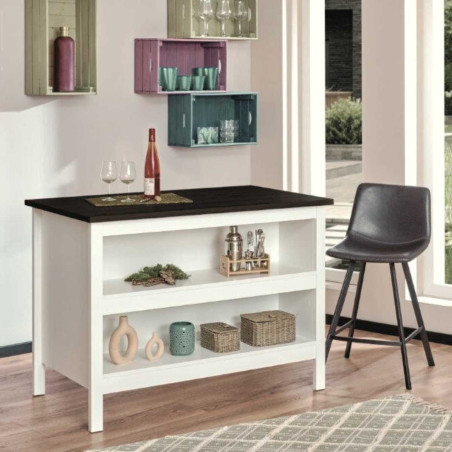 Ilot de cuisine blanc et plateau anthracite - KENIO