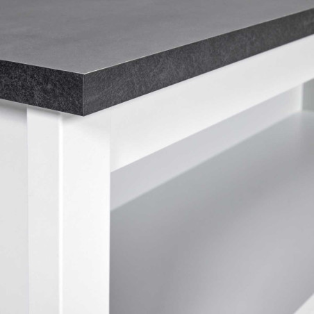Ilot de cuisine blanc et plateau anthracite - KENIO