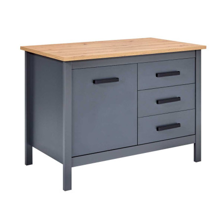 Ilot de cuisine anthracite plateau effet bois avec rangements - KENIO