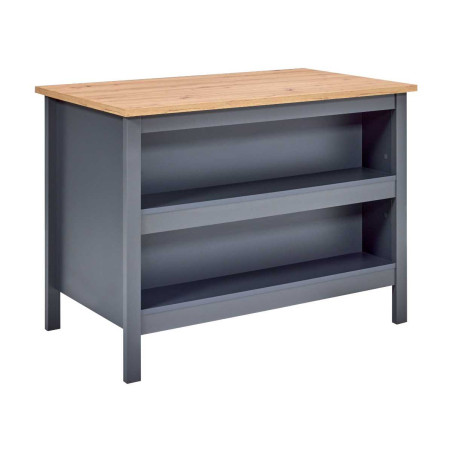 Ilot de cuisine anthracite plateau effet bois avec rangements - KENIO