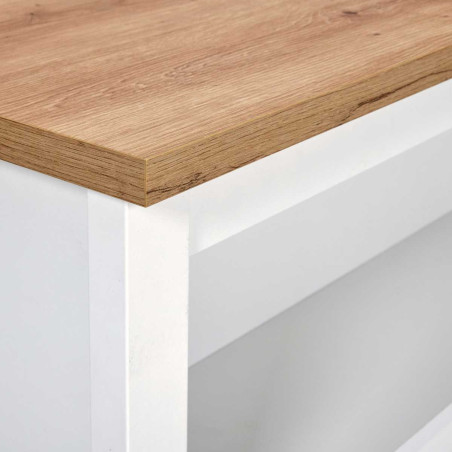 Îlot de cuisine blanc et plateau effet bois, 1 porte 3 tiroirs - KENIO