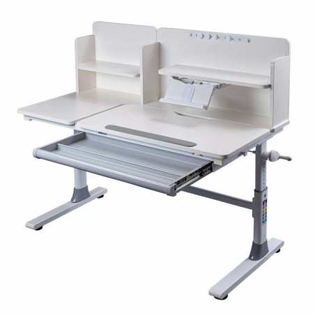 Bureau enfant réglable en hauteur blanc avec étagères - TECHNOR