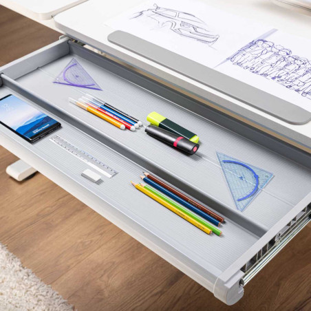 Bureau enfant réglable en hauteur blanc avec étagères - TECHNOR