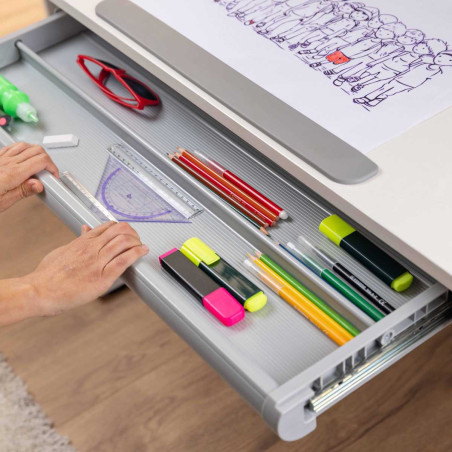 Bureau enfant réglable en hauteur blanc MDF et métal - TECHNOR