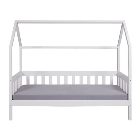 Lit cabane 90x200 cm avec barrières en pin massif blanc - SAREN