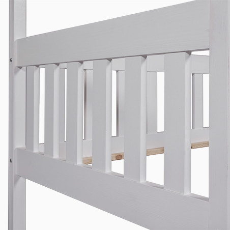 Lit cabane 90x200 cm avec barrières en pin massif blanc - SAREN