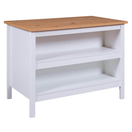 Ilot de cuisine blanc et plateau effet bois - KENIO