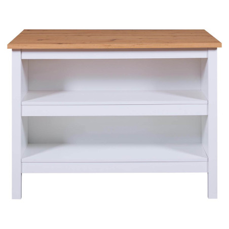 Ilot de cuisine blanc et plateau effet bois - KENIO