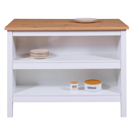 Ilot de cuisine blanc et plateau effet bois - KENIO