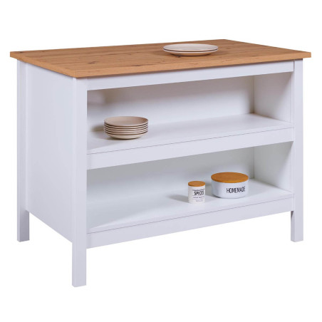 Ilot de cuisine blanc et plateau effet bois - KENIO
