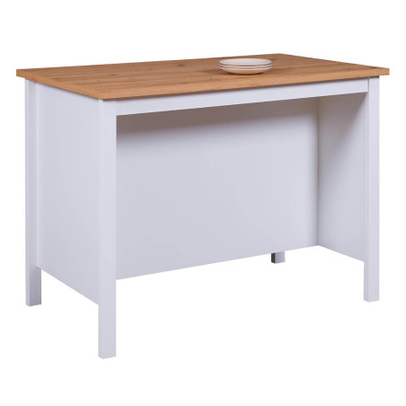 Ilot de cuisine blanc et plateau effet bois - KENIO