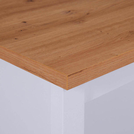 Ilot de cuisine blanc et plateau effet bois - KENIO