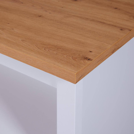 Ilot de cuisine blanc et plateau effet bois - KENIO