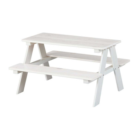 Table avec bancs pour enfant en pin massif vernis blanc - ANDEROR