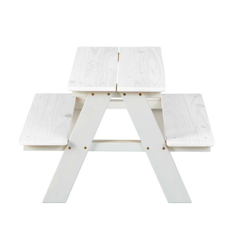 Table avec bancs pour enfant en pin massif vernis blanc - ANDEROR