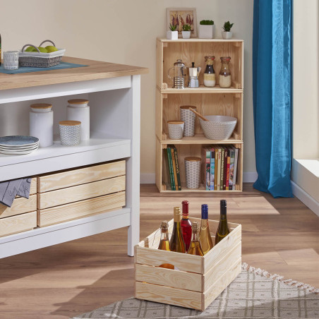 Caisse de rangement en bois naturel non traité 51 cm - HELAINE