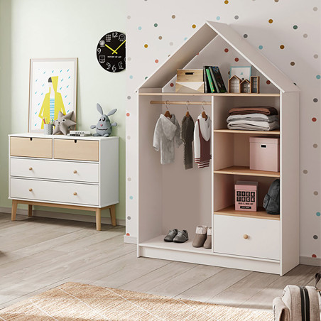Dressing cabane enfant MDF et pin blanc naturel - KAINEN