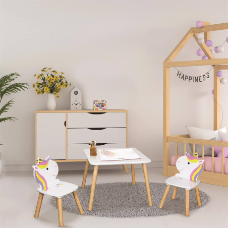 Ensemble table et 2 chaises enfant motif licorne - UNICIO