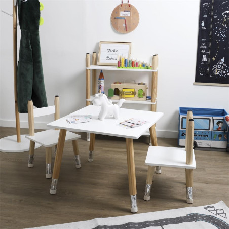 Ensemble table et 2 chaises enfant base crayons - LAPIO