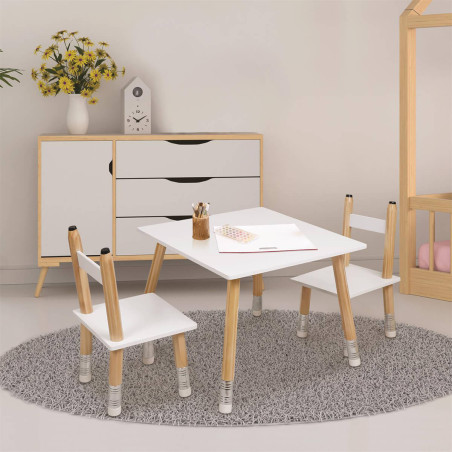 Ensemble table et 2 chaises enfant base crayons - LAPIO