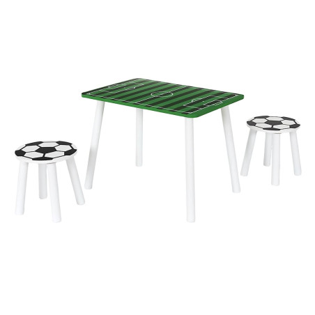 Ensemble table et 2 tabourets en bois décor football