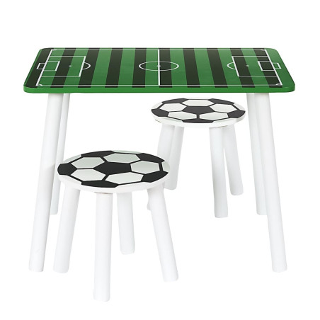 Ensemble table et 2 tabourets en bois décor football