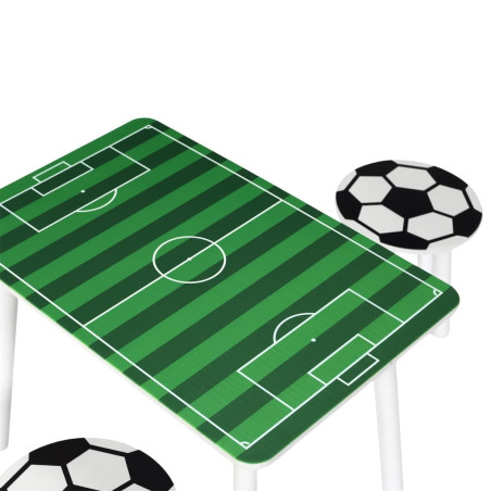 Ensemble table et 2 tabourets en bois décor football