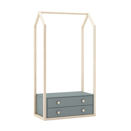 Penderie 2 tiroirs en mdf et pin, gris vert et naturel - KAINEN