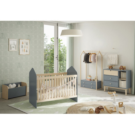 Penderie 2 tiroirs en mdf et pin, gris vert et naturel - KAINEN